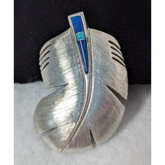 Michael Kirk Designs Lapis lazuli and Turquoise SS Leaf pattern pin/pendant - Picture 3 of 9